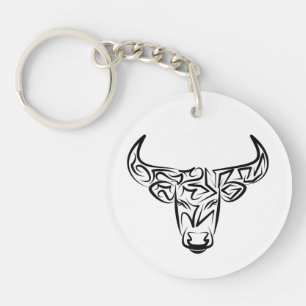 Black and White Tribal Bull / Ox Key Ring