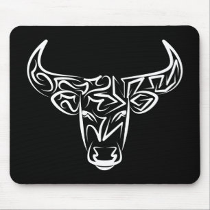 Black and White Tribal Bull / Ox Mouse Pad