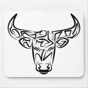 Black and White Tribal Bull / Ox Mouse Pad
