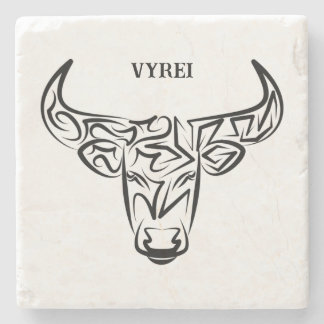 Black and White Tribal Bull / Ox Stone Coaster