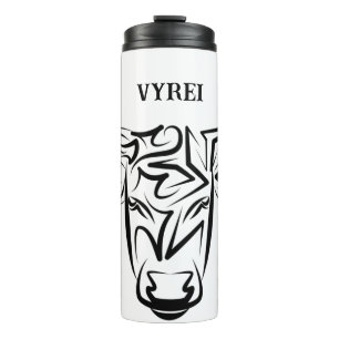 Black and White Tribal Bull / Ox Thermal Tumbler