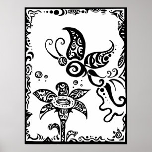 Black and white tribal butterfly poster