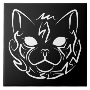 Black and White Tribal Cat Ceramic Tile
