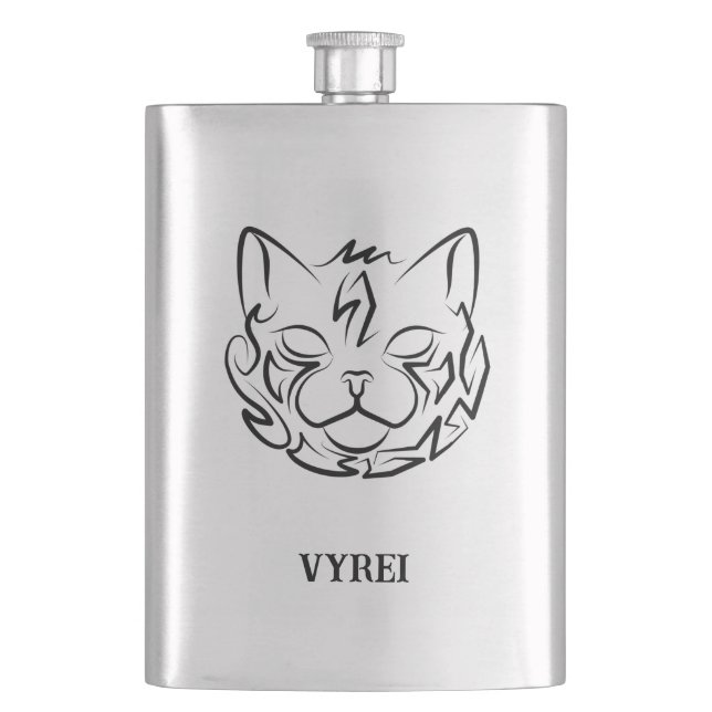 Black and White Tribal Cat Hip Flask (Front)