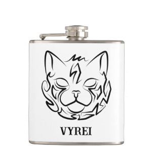 Black and White Tribal Cat Hip Flask