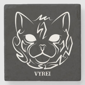 Black and White Tribal Cat Stone Coaster