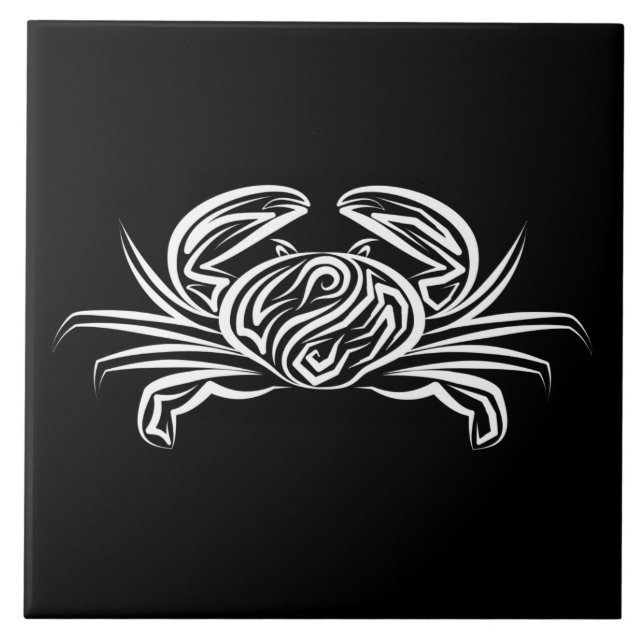 Black and White Tribal Crab Ceramic Tile (Front)