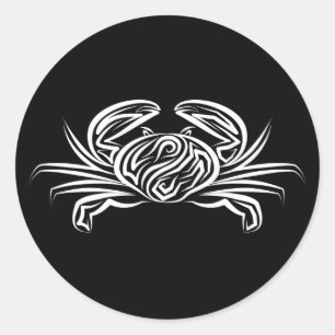 Black and White Tribal Crab Classic Round Sticker