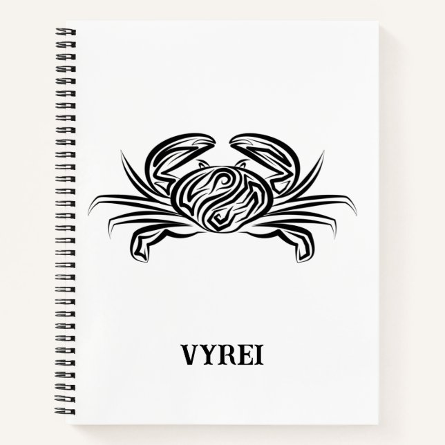 Black and White Tribal Crab Notebook (Front)