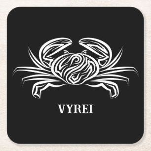 Black and White Tribal Crab Square Paper Coaster