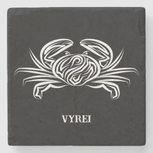 Black and White Tribal Crab Stone Coaster