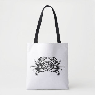 Black and White Tribal Crab Tote Bag