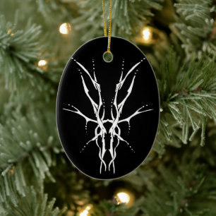 Black and White Tribal Deer Skull Hunting Design Ceramic Ornament