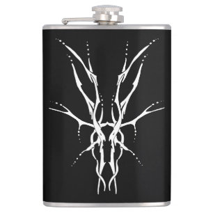 Black and White Tribal Deer Skull Hunting Design Hip Flask