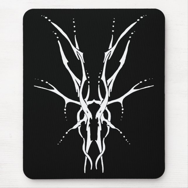 Black and White Tribal Deer Skull Hunting Design Mouse Pad (Front)