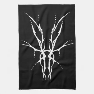 Black and White Tribal Deer Skull Hunting Design Tea Towel