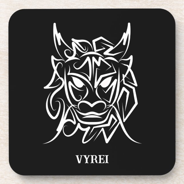Black and White Tribal Dog Beverage Coaster (Front)