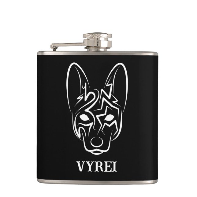 Black and White Tribal Dog Hip Flask (Front)