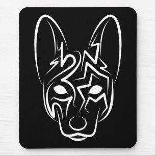 Black and White Tribal Dog Mouse Pad