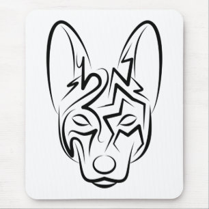 Black and White Tribal Dog Mouse Pad