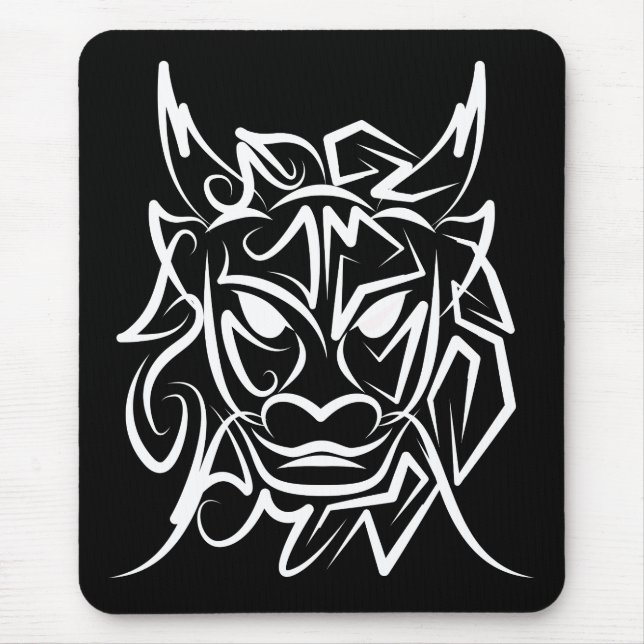 Black and White Tribal Dog Mouse Pad (Front)