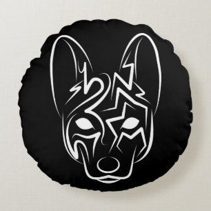 Black and White Tribal Dog Round Cushion