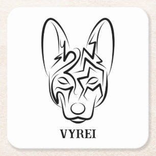 Black and White Tribal Dog Square Paper Coaster