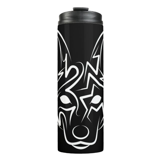 Black and White Tribal Dog Thermal Tumbler (Front)