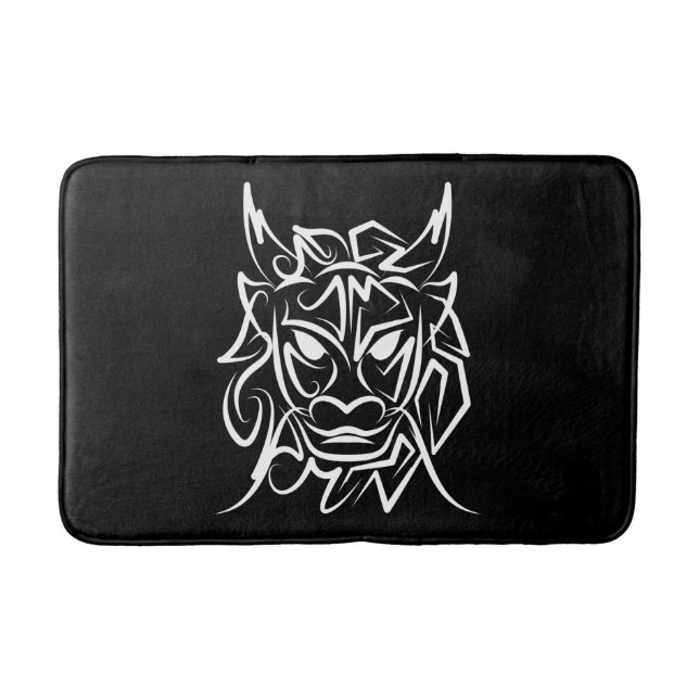 Black and White Tribal Dragon Bath Mat (Front)