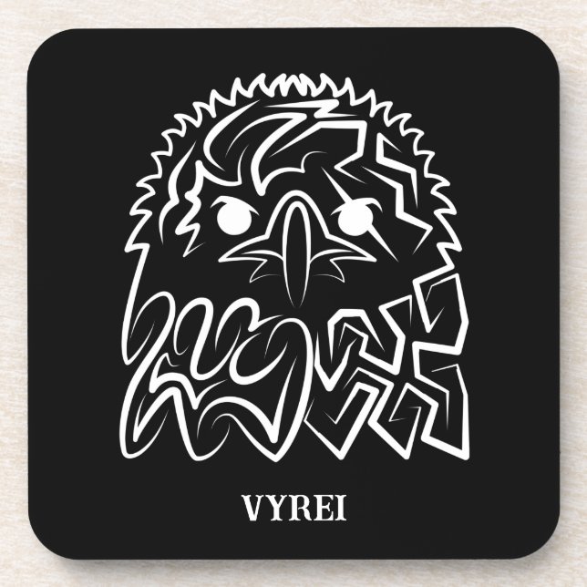 Black and White Tribal Dragon Beverage Coaster (Front)