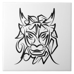 Black and White Tribal Dragon Ceramic Tile