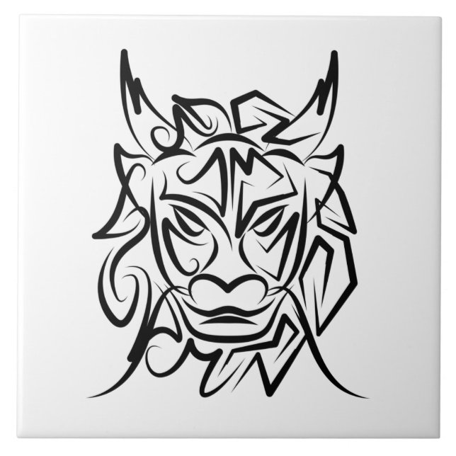 Black and White Tribal Dragon Ceramic Tile (Front)