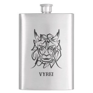 Black and White Tribal Dragon Hip Flask