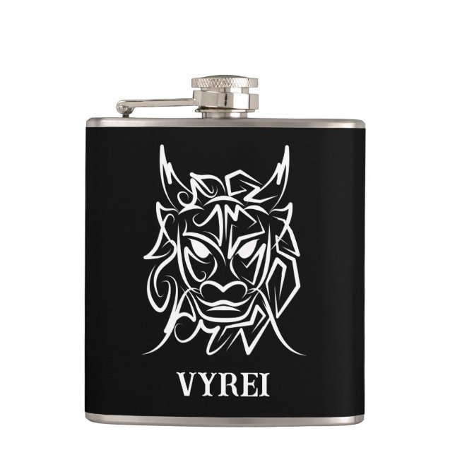 Black and White Tribal Dragon Hip Flask (Front)