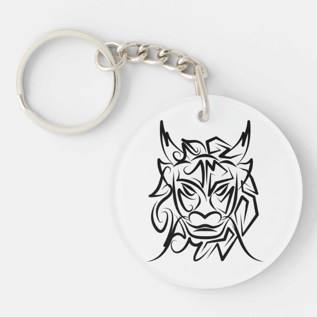 Black and White Tribal Dragon Key Ring (Front)