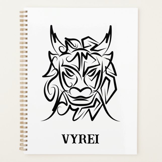 Black and White Tribal Dragon Planner (Front)