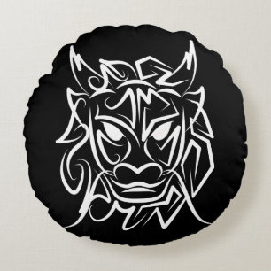 Black and White Tribal Dragon Round Cushion