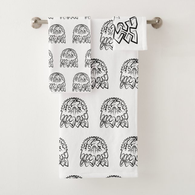 Black and White Tribal Eagle Bath Towel Set (Insitu)