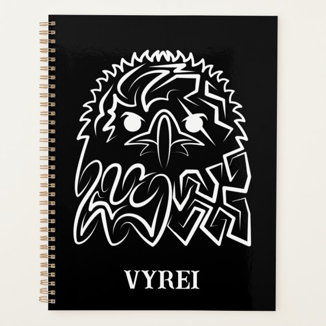 Black and White Tribal Eagle Planner (Front)