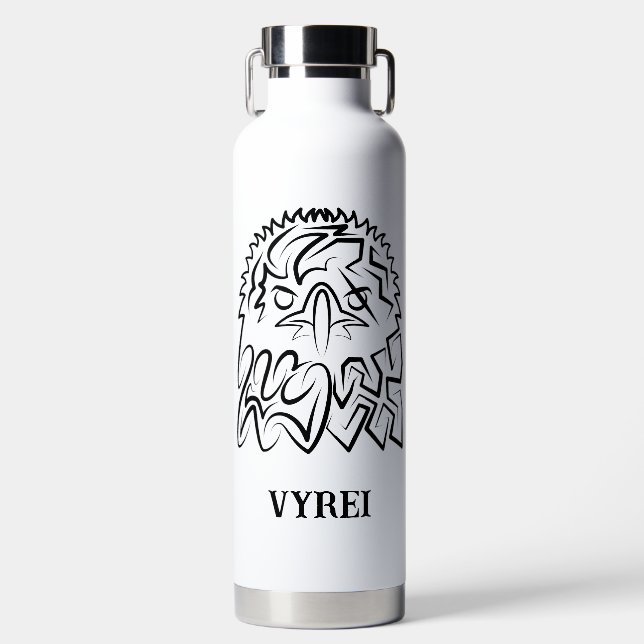 Black and White Tribal Eagle Water Bottle (Front)