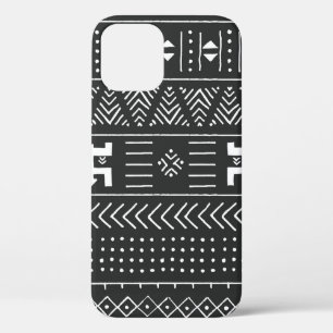 Black and white tribal ethnic pattern with geometr iPhone 12 case