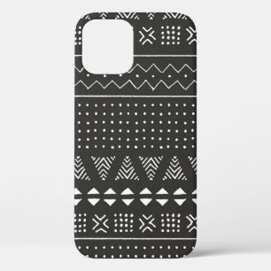 Black and white tribal ethnic pattern with geometr iPhone 12 case