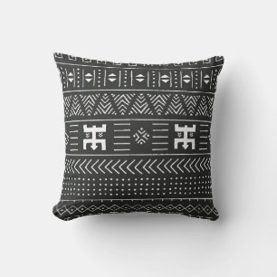 Black and white tribal ethnic pattern with geometr cushion