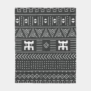 Black and white tribal ethnic pattern with geometr fleece blanket