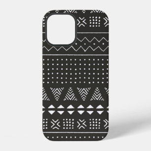 Black and white tribal ethnic pattern with geometr iPhone 12 case