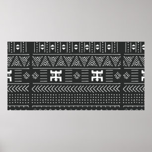 Black and white tribal ethnic pattern with geometr poster