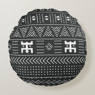 Black and white tribal ethnic pattern with geometr round cushion