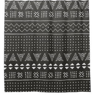 Black and white tribal ethnic pattern with geometr shower curtain