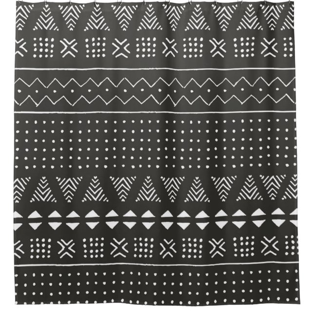 Black and white tribal ethnic pattern with geometr shower curtain (Front)