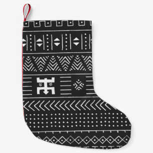 Black and white tribal ethnic pattern with geometr small christmas stocking